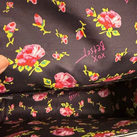 Betsey Johnson Black Stripe Floral "Merci Bouquet" Shoulder Bag - Picture 5 of 6